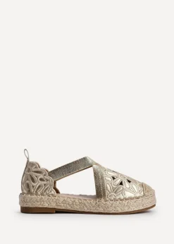 Linzi Jillian Gold Faux Leather Flower Cut Out Espadrille Sandal