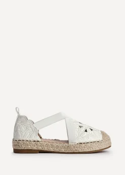 Linzi Jillian White Faux Leather Flower Cut Out Espadrille Sandal