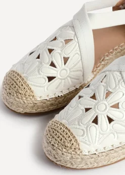 Linzi Jillian White Faux Leather Flower Cut Out Espadrille Sandal
