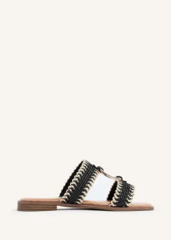 Linzi Jojo Black Raffia Double Strap Flat Sandal