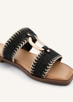 Linzi Jojo Black Raffia Double Strap Flat Sandal