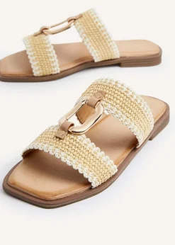 Linzi Jojo Natural Raffia Double Strap Flat Sandal