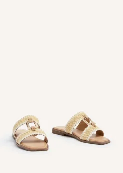 Linzi Jojo Natural Raffia Double Strap Flat Sandal