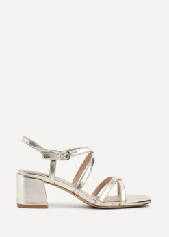 Linzi Jovanna Gold Faux Leather Strappy Low Block Heeled Sandals