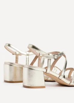 Linzi Jovanna Gold Faux Leather Strappy Low Block Heeled Sandals