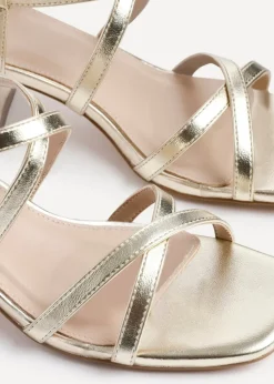 Linzi Jovanna Gold Faux Leather Strappy Low Block Heeled Sandals