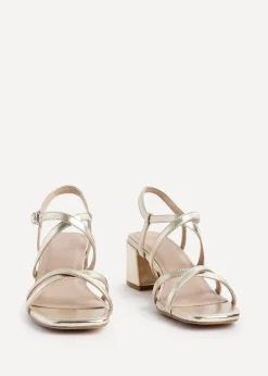 Linzi Jovanna Gold Faux Leather Strappy Low Block Heeled Sandals