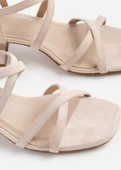 Linzi Jovanna Nude Faux Suede Strappy Low Block Heeled Sandals