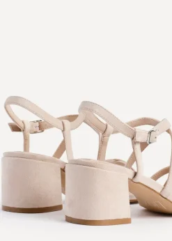Linzi Jovanna Nude Faux Suede Strappy Low Block Heeled Sandals