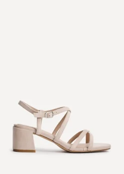 Linzi Jovanna Nude Faux Suede Strappy Low Block Heeled Sandals