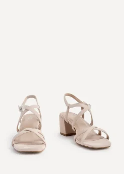 Linzi Jovanna Nude Faux Suede Strappy Low Block Heeled Sandals