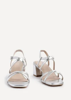 Linzi Jovanna Silver Faux Leather Strappy Low Block Heeled Sandals