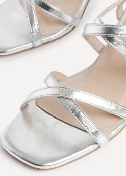 Linzi Jovanna Silver Faux Leather Strappy Low Block Heeled Sandals