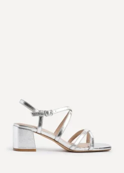 Linzi Jovanna Silver Faux Leather Strappy Low Block Heeled Sandals