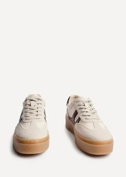 Linzi Kaia Sand & Burgundy Faux Leather Lace Up Flatform Trainers