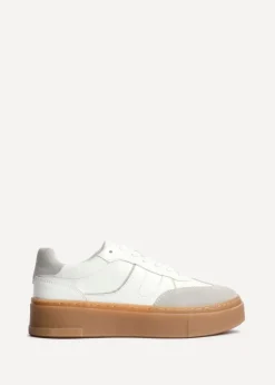 Linzi Kaia White & Grey Faux Leather Lace Up Flatform Trainers