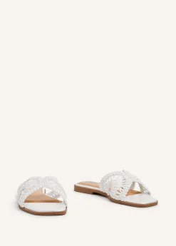Linzi Kalina White Faux Leather Knitted Slider Sandal