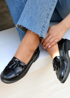 Linzi Kamille Black Faux Patent Leather Classic Slip On Loafer