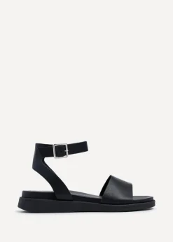 Linzi Kara Black Faux Leather Footbed Flatform Sandals
