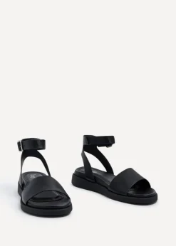Linzi Kara Black Faux Leather Footbed Flatform Sandals
