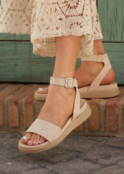 Linzi Kara Sand Faux Leather Footbed Flatform Sandals