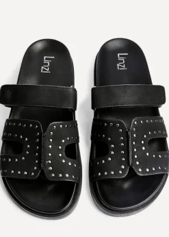 Linzi Karma Black Nubuck Studded Linked Design Sandal