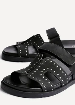 Linzi Karma Black Nubuck Studded Linked Design Sandal