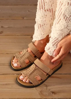 Linzi Karma Camel Nubuck Studded Linked Design Sandal