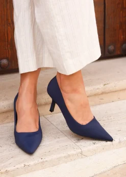 Linzi Kat Navy Scuba Leather Court Heels
