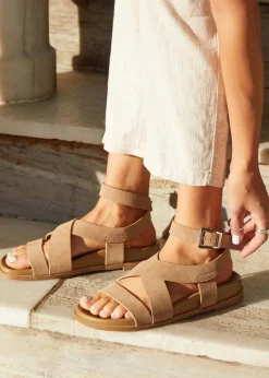 Linzi Kay Beige Faux Suede Footbed Wrap Around Sandal