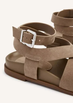 Linzi Kay Beige Faux Suede Footbed Wrap Around Sandal