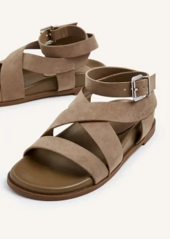 Linzi Kay Beige Faux Suede Footbed Wrap Around Sandal