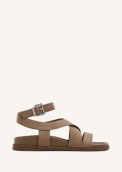 Linzi Kay Beige Faux Suede Footbed Wrap Around Sandal