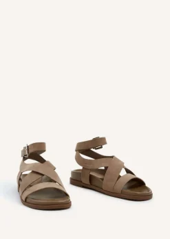 Linzi Kay Beige Faux Suede Footbed Wrap Around Sandal