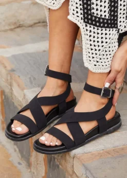 Linzi Kay Black Faux Suede Footbed Wrap Around Sandal