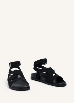 Linzi Kay Black Faux Suede Footbed Wrap Around Sandal