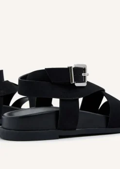 Linzi Kay Black Faux Suede Footbed Wrap Around Sandal