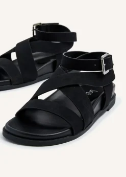 Linzi Kay Black Faux Suede Footbed Wrap Around Sandal