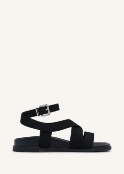 Linzi Kay Black Faux Suede Footbed Wrap Around Sandal