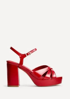 Linzi Keliah Red Faux Leather Crossover Platform Heels