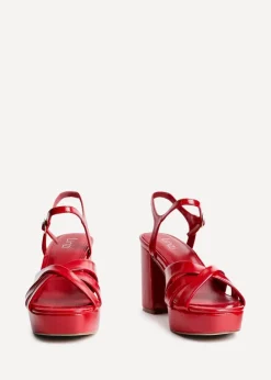 Linzi Keliah Red Faux Leather Crossover Platform Heels
