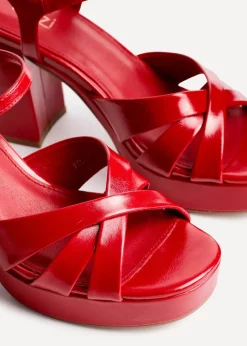 Linzi Keliah Red Faux Leather Crossover Platform Heels