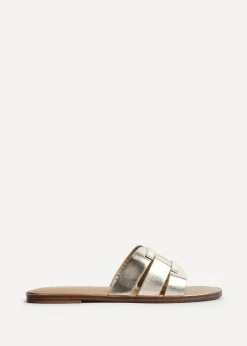 Linzi Kenna Gold Faux Leather Buckle Flat Slider Sandal