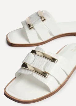 Linzi Kenna White Faux Leather Buckle Flat Slider Sandal