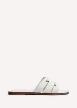 Linzi Kenna White Faux Leather Buckle Flat Slider Sandal