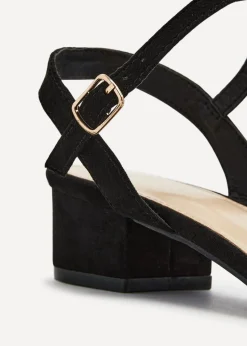 Linzi Kezzi Black Faux Suede Barely There Low Block Heeled Sandal