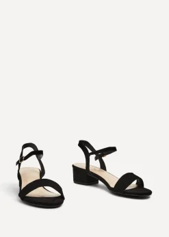 Linzi Kezzi Black Faux Suede Barely There Low Block Heeled Sandal