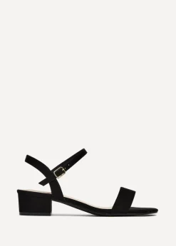 Linzi Kezzi Black Faux Suede Barely There Low Block Heeled Sandal