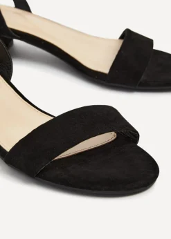 Linzi Kezzi Black Faux Suede Barely There Low Block Heeled Sandal