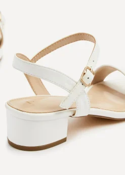 Linzi Kezzi White Faux Leather Barely There Low Block Heeled Sandal